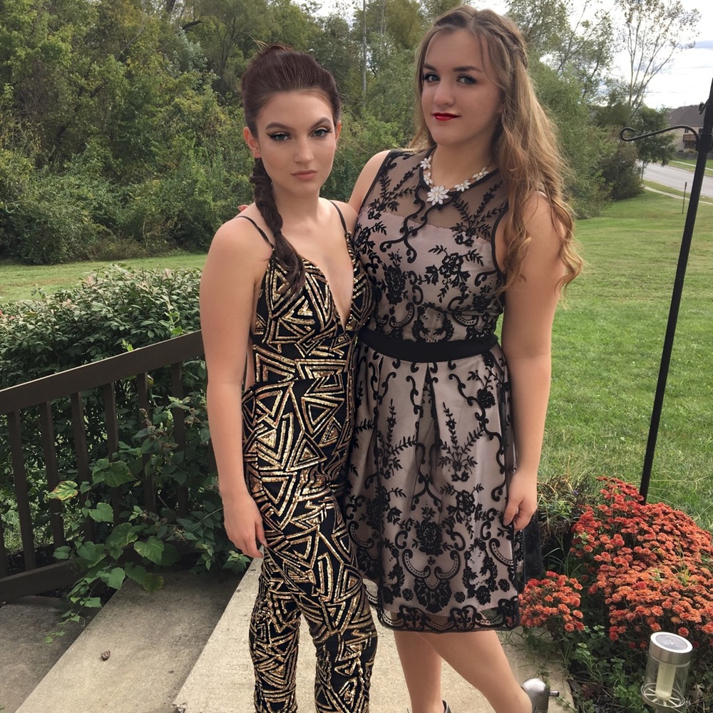 Black and gold sequined jumpsuit